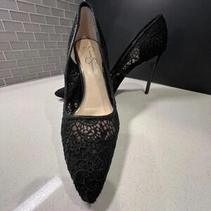 Gently worn Black Lace 4” Jessica Simpson heels Size 10 dress up or down